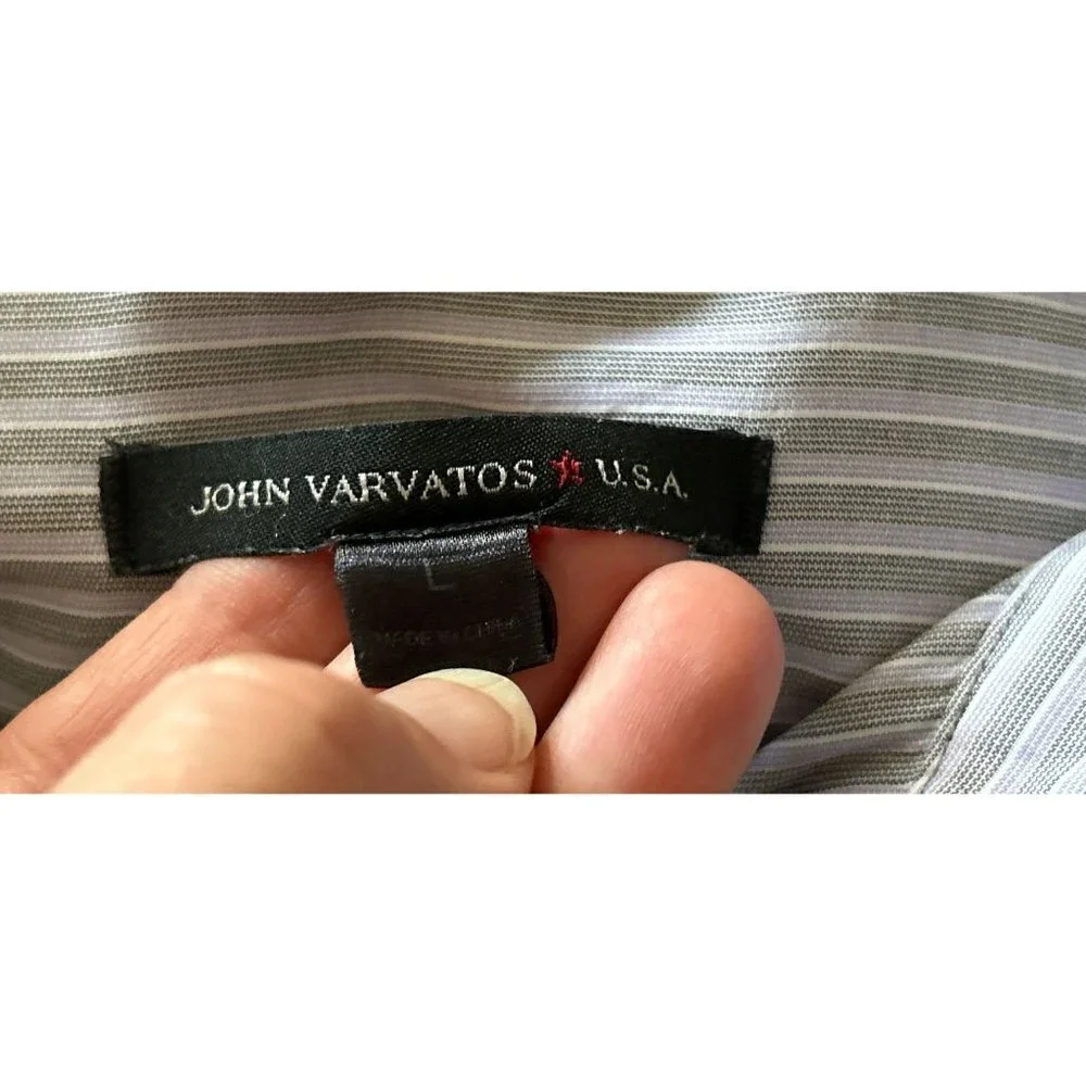 John Varvatos Shirt Button-Down Cotton Gray Lavender Stripes Long Sleeve Size La
